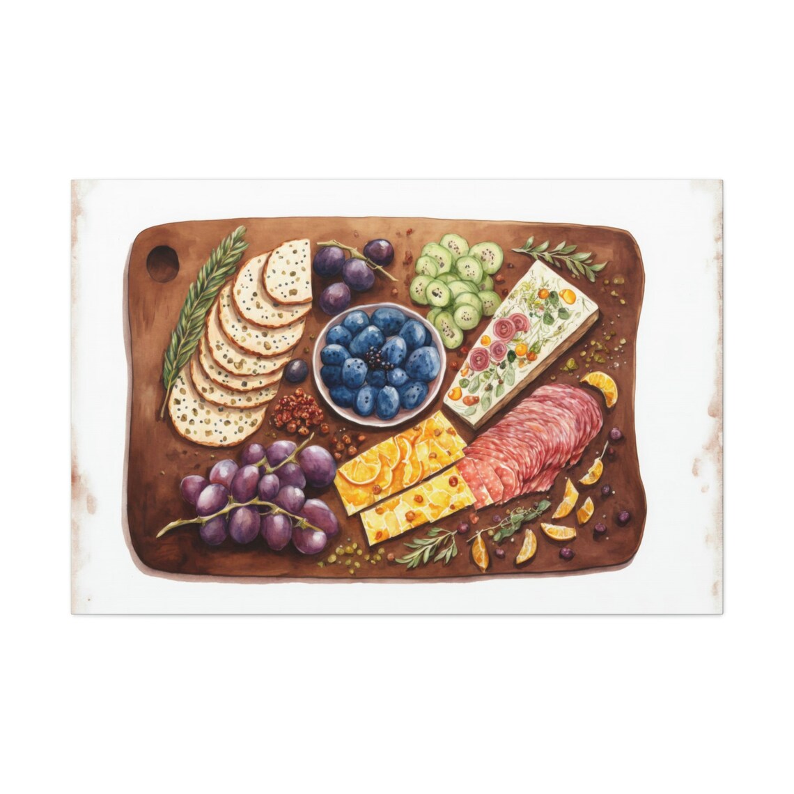 Watercolor Charcuterie Art Print, Kitchen Decor