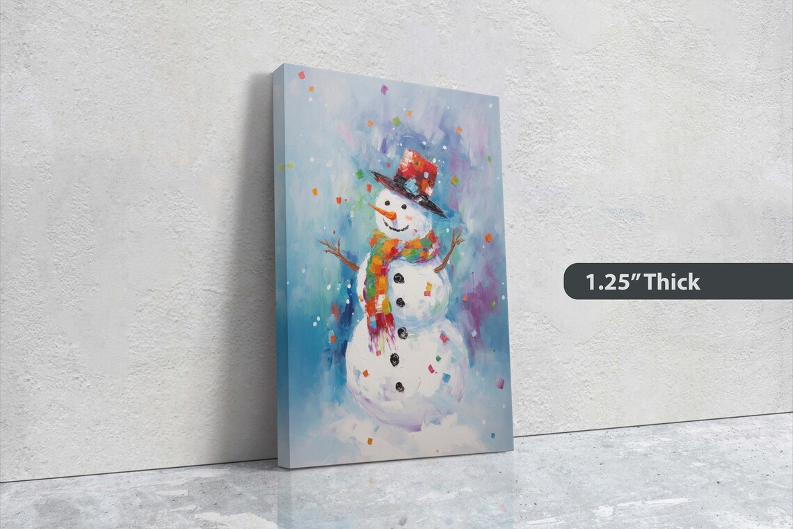 Colorful Snowman Christmas Art Print, Winter Holiday - Image 3