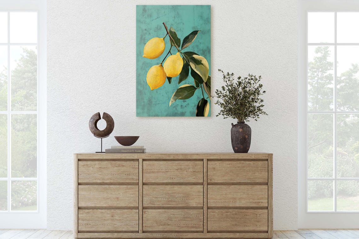 Vintage Lemons On Branch Teal Distressed Kitchen Fruit Poster - Image 3