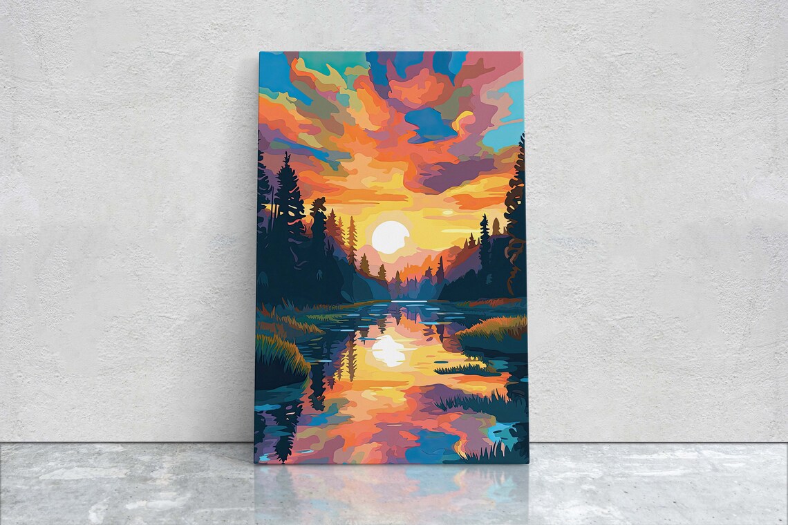 Lake At Sunset Fauvist Landscape Art Print