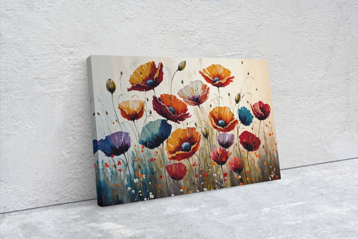 Colorful Poppy Flowers, Oil Painting Art Print - Image 2