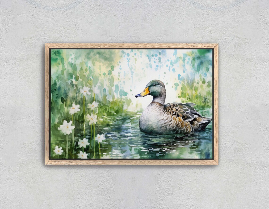 Mallard Duck on Pond, Traditional Bird Print - Image 2