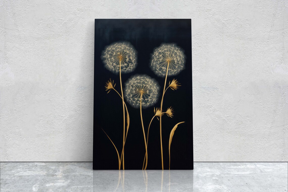 Dandelions Painting, Black and Gold Art Print