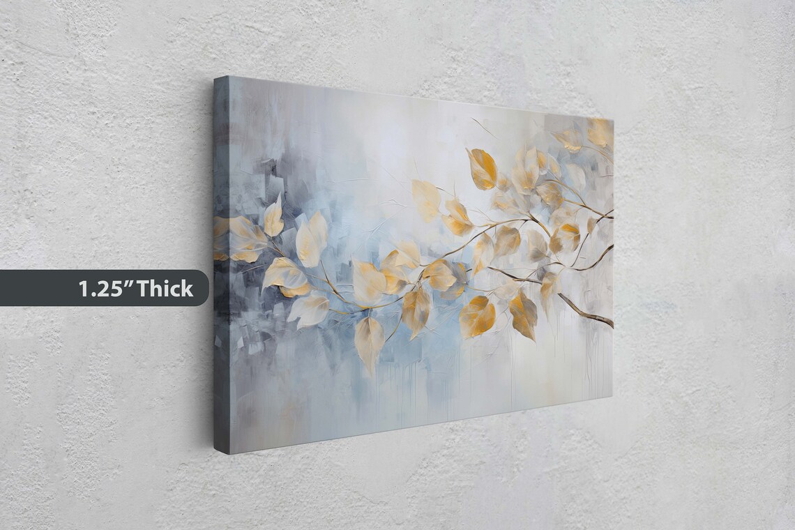 Golden Leaves Rain Floral Art Print, Contemporary - Image 3
