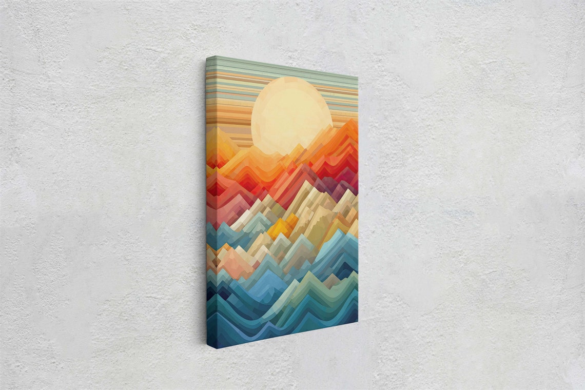 Minimalist Mountains Sunset Decor Flat Art Vibrant Color Bold Art Vertical Abstract Mountain Mid Century Modern Scandinavian Print - Image 2