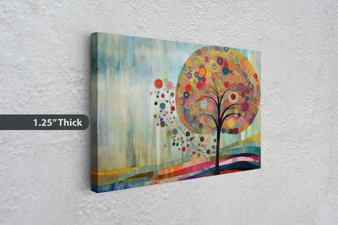 Whimsical Circle Tree Of Life Colorful Round Canopy Meadow Poster - Image 3