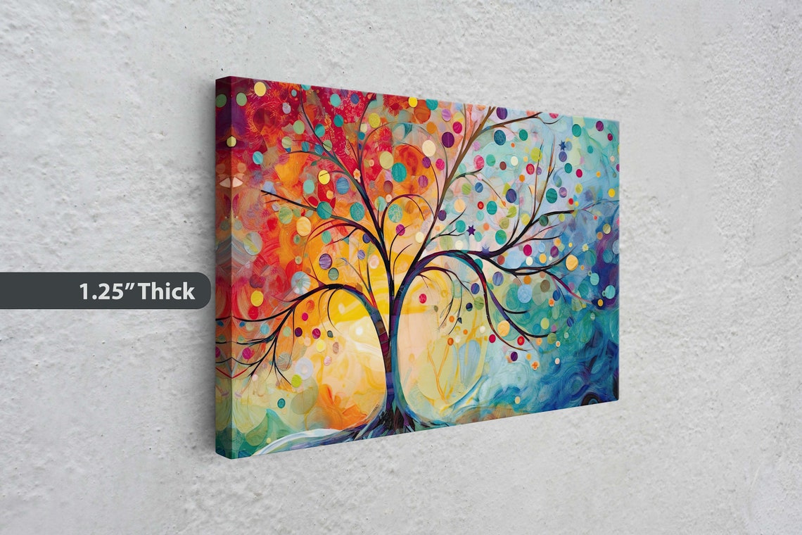 Abstract Tree Of Life Colorful Dot Blossoms Vibrant Modern Art Poster - Image 3