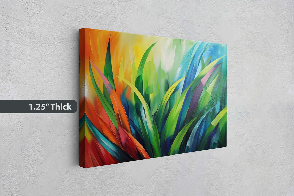 Modern Grass Lush Botanical Abstract Plant Contemporary Decor Framed Rainbow Color Vivid Bold Statement Piece Floral Art - Image 3