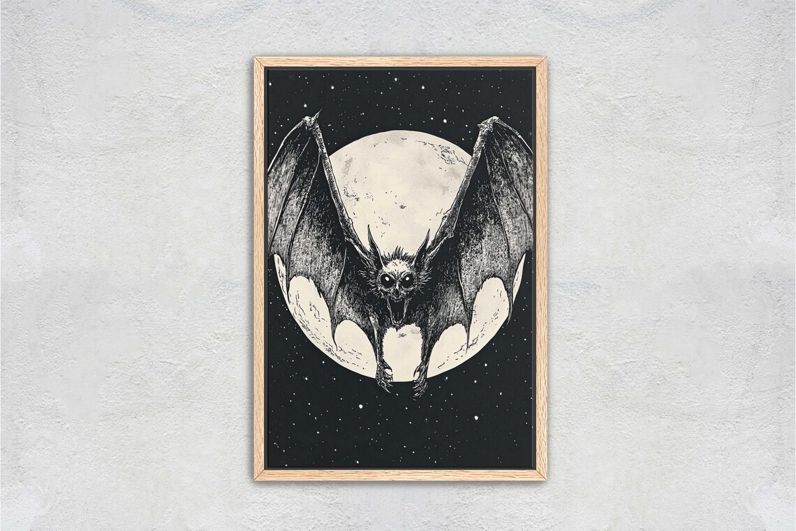 Vampire Bat Creepy Decor, Dark Academia Art Print - Image 3