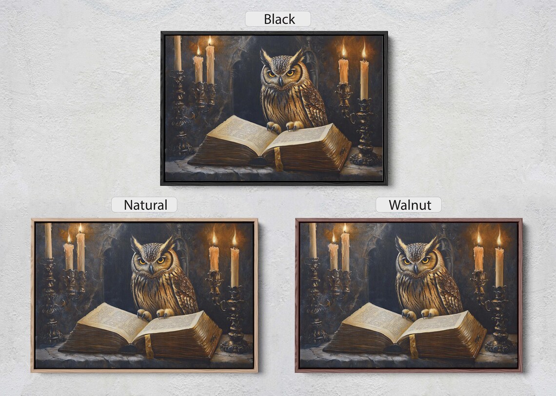 Great Horned Owl Reading Spell Book by Candlelight Dark Academia Print - Image 2