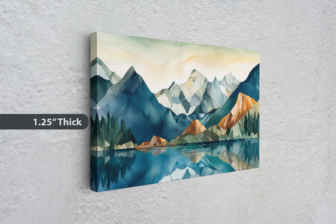 Lakeside Mountains On Lake View Mountains Abstract Landscape Modern Landscape Neutral Tones Subtle Color Watercolor Print - Image 3