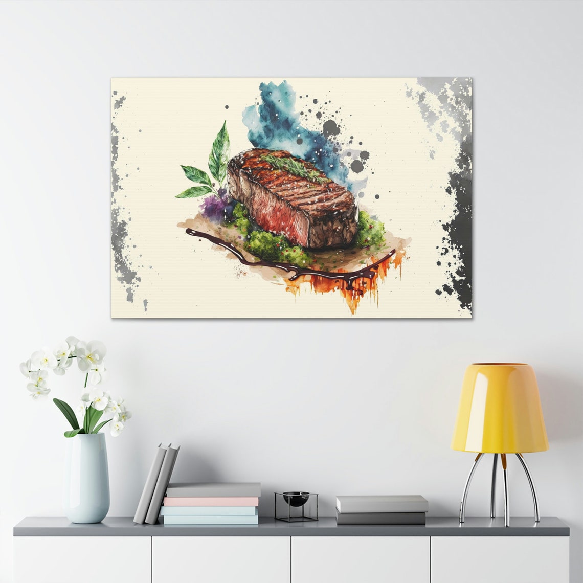 Watercolor Grilled Steak Dinner Painting Rustic Kitchen Decor Poster - Image 2
