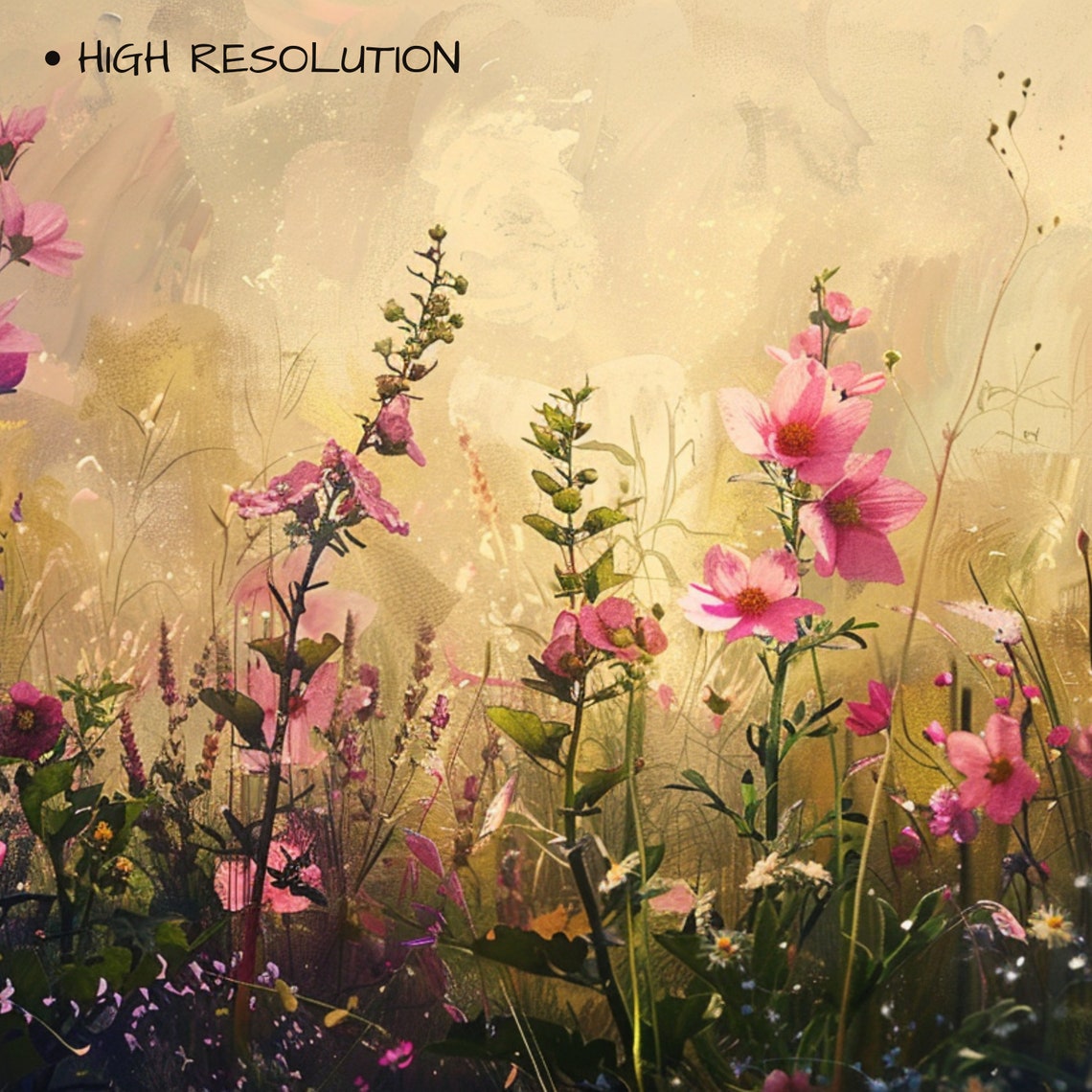 Pink Cosmos Wildflower Meadow Golden Light Spring Floral Art Poster - Image 3
