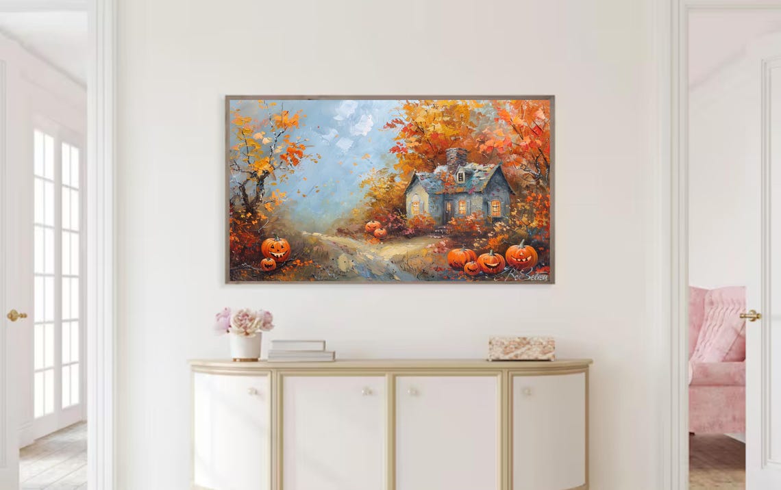 Haunted Pumpkin Cottage Autumn Halloween Jack-O-Lantern Poster - Image 2