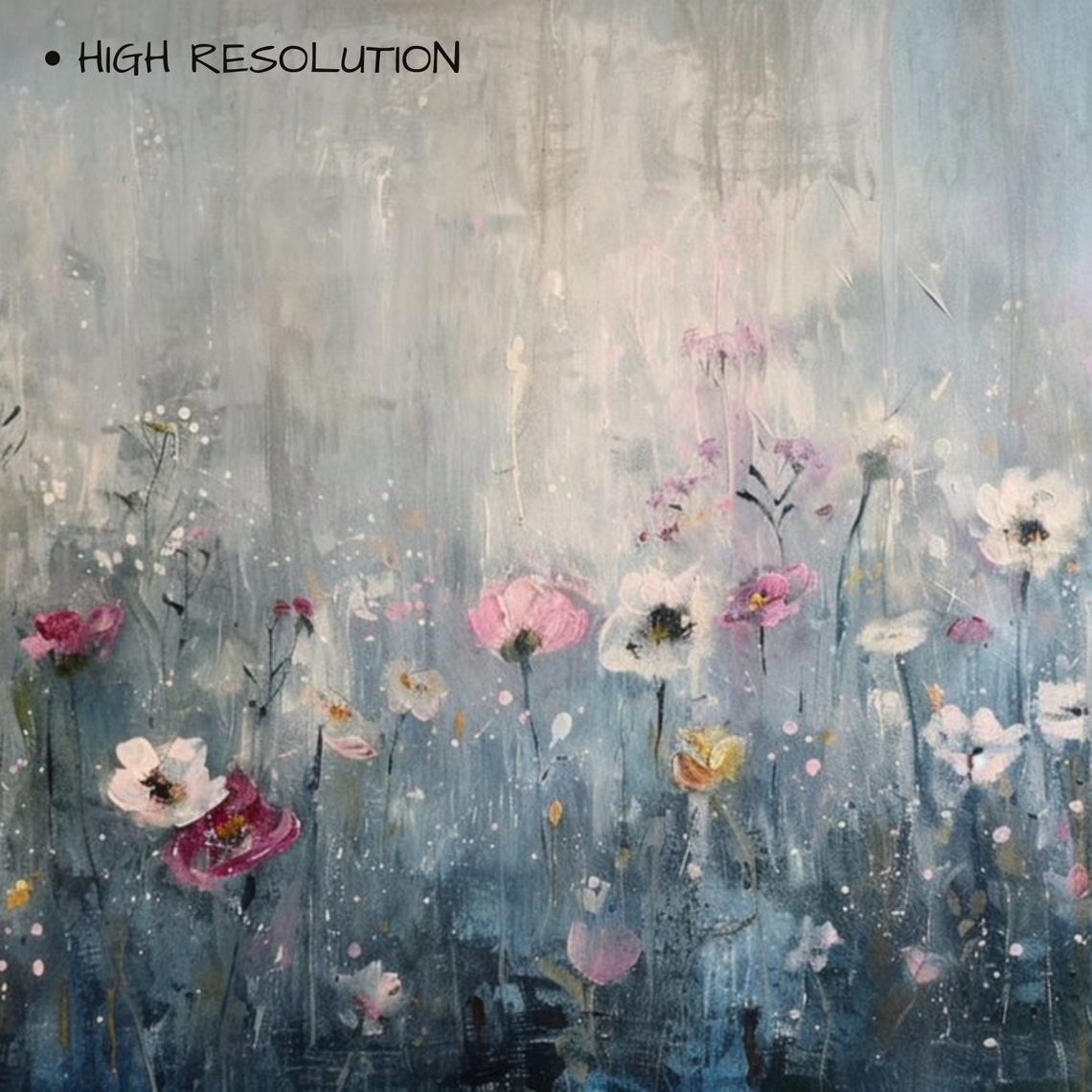 Soft Daisy Wildflower Field Muted Blue Gray Abstract Floral Poster - Image 3