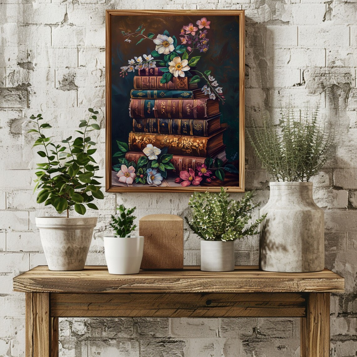 Book Stack Art, Rustic Spring Farmhouse Decor - Image 2