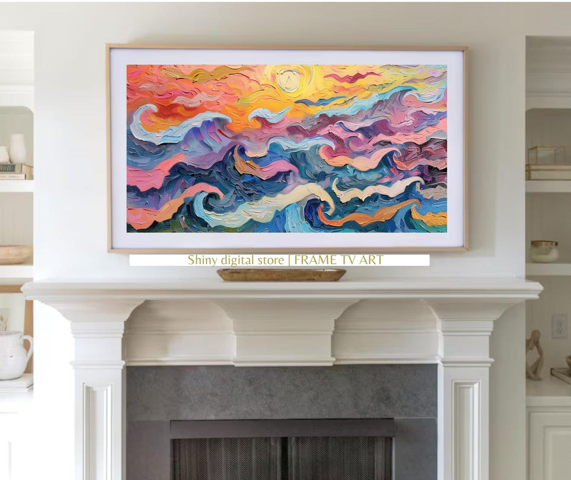 Pastel Abstract Ocean Sunset Impasto Textured Wave Seascape Art Poster - Image 3