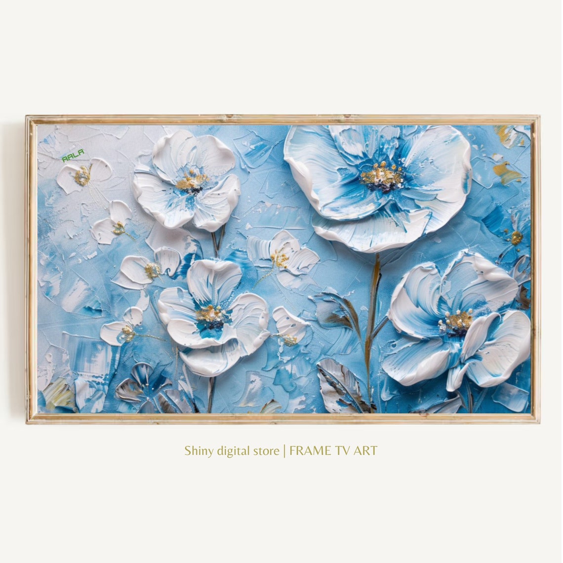 Textured Blue White Flowers Impasto Oil Painting Spring Art Poster