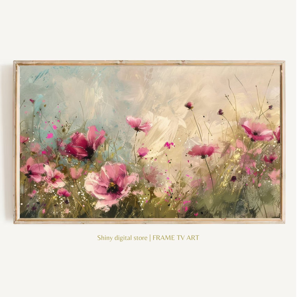 Pink Wildflower Field Soft Abstract Floral Meadow Cottagecore Poster