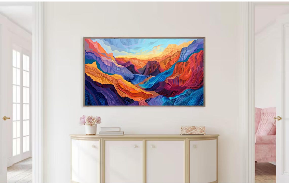 Colorful Abstract Desert Canyon Layered Rock Sunset Hues Wall Art - Image 2