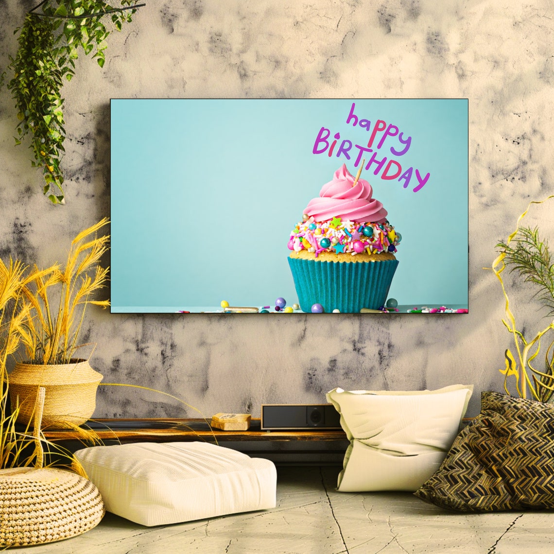 Happy Birthday Cupcake Photo Party Celebration Colorful Wall Art - Image 2