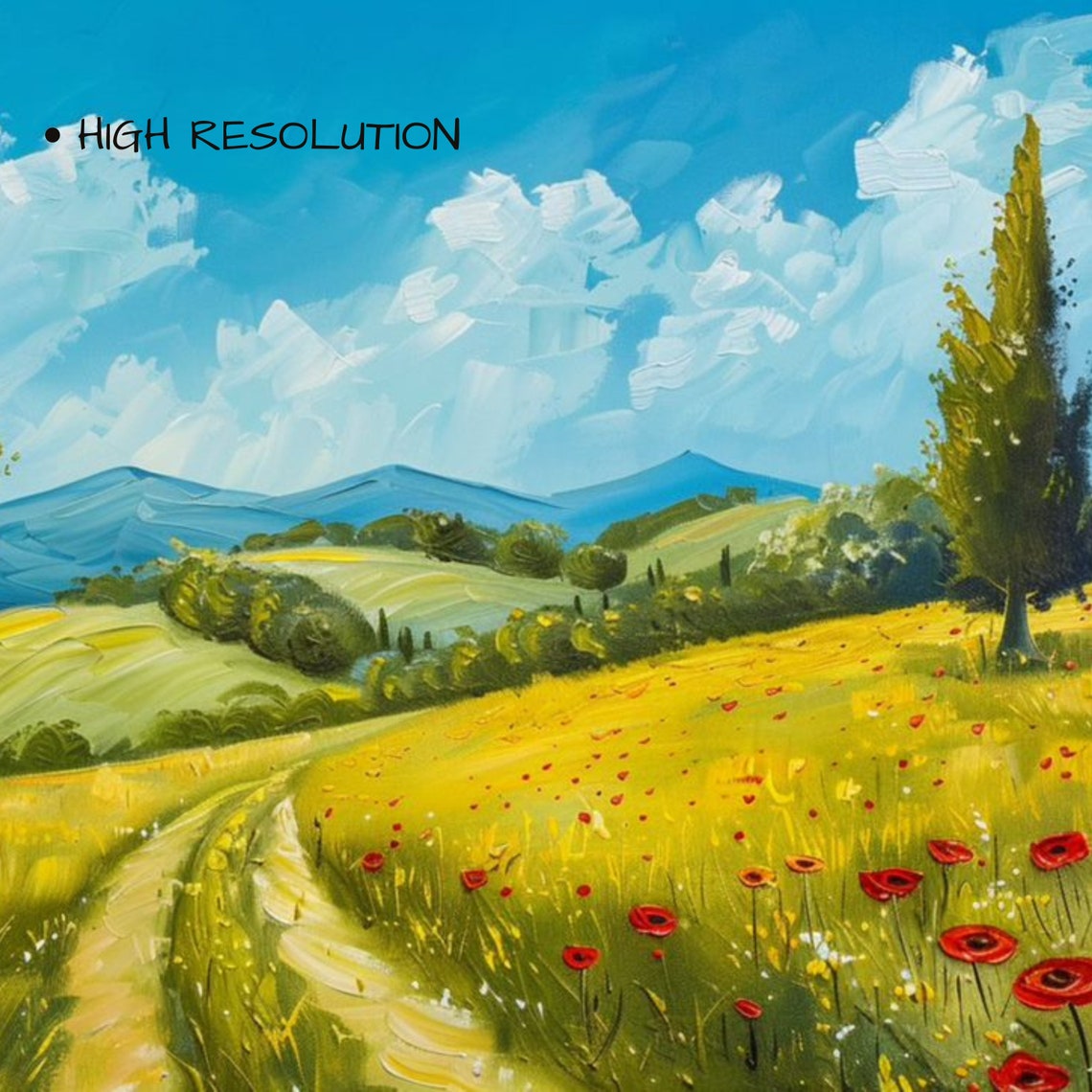 Tuscan Style Rolling Hills Cypress Trees Poppy Field Sunny Poster - Image 3