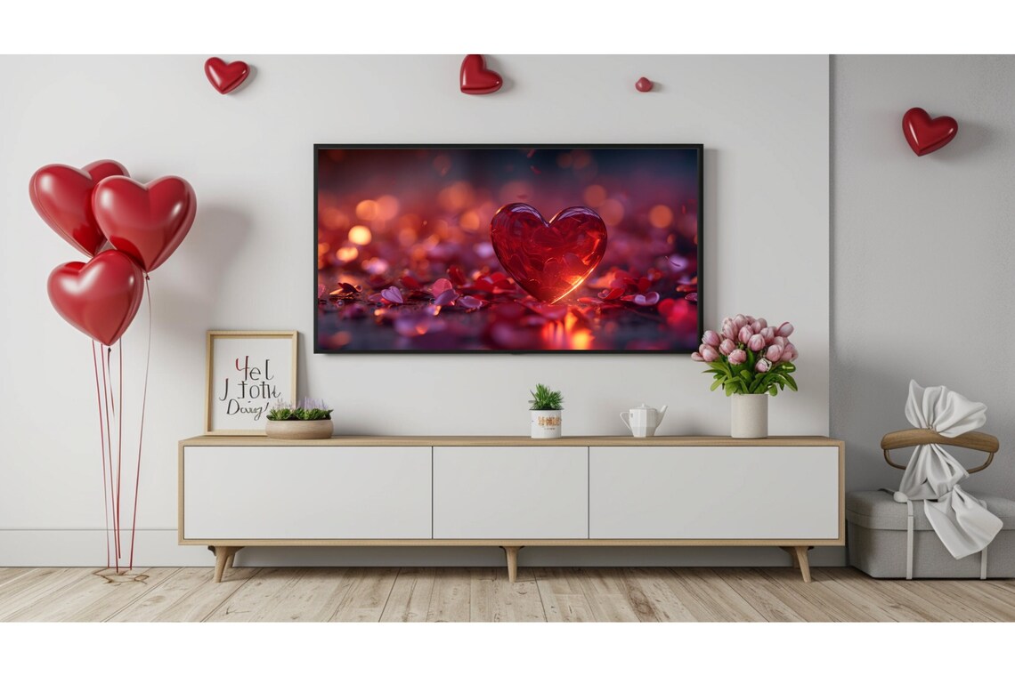 Red Glass Heart Rose Petals Romantic Love Bokeh Photography Art Poster - Image 3