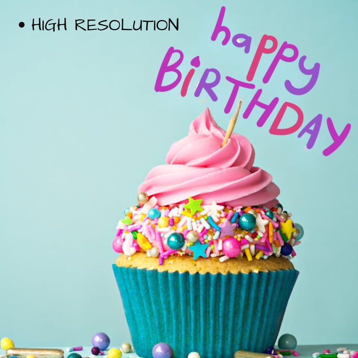 Happy Birthday Cupcake Photo Party Celebration Colorful Wall Art - Image 3