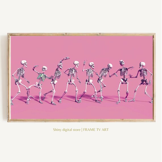 Dancing Skeletons Pink Pastel Pop Art Cute Halloween Party Poster