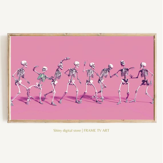 Frame Tv Art Pink Halloween Dancing Skeletons Textured Pop Art Cute Skeleton Pastel Pink Fall Tv Art File
