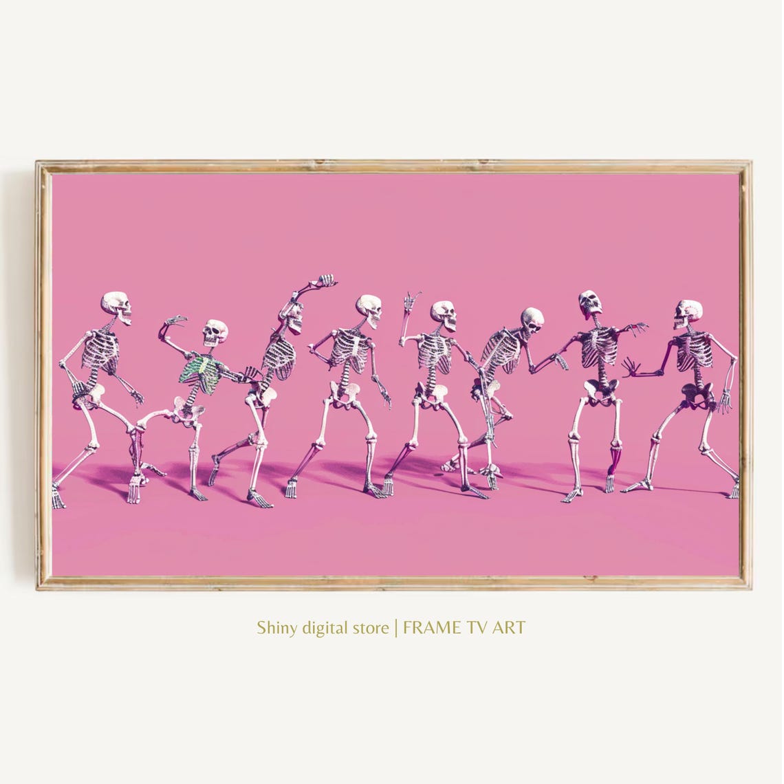 Frame Tv Art Pink Halloween Dancing Skeletons Textured Pop Art Cute Skeleton Pastel Pink Fall Tv Art File