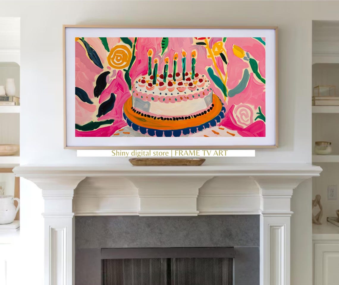 Colorful Birthday Cake Floral Oil Painting Celebration Art Poster - Image 3