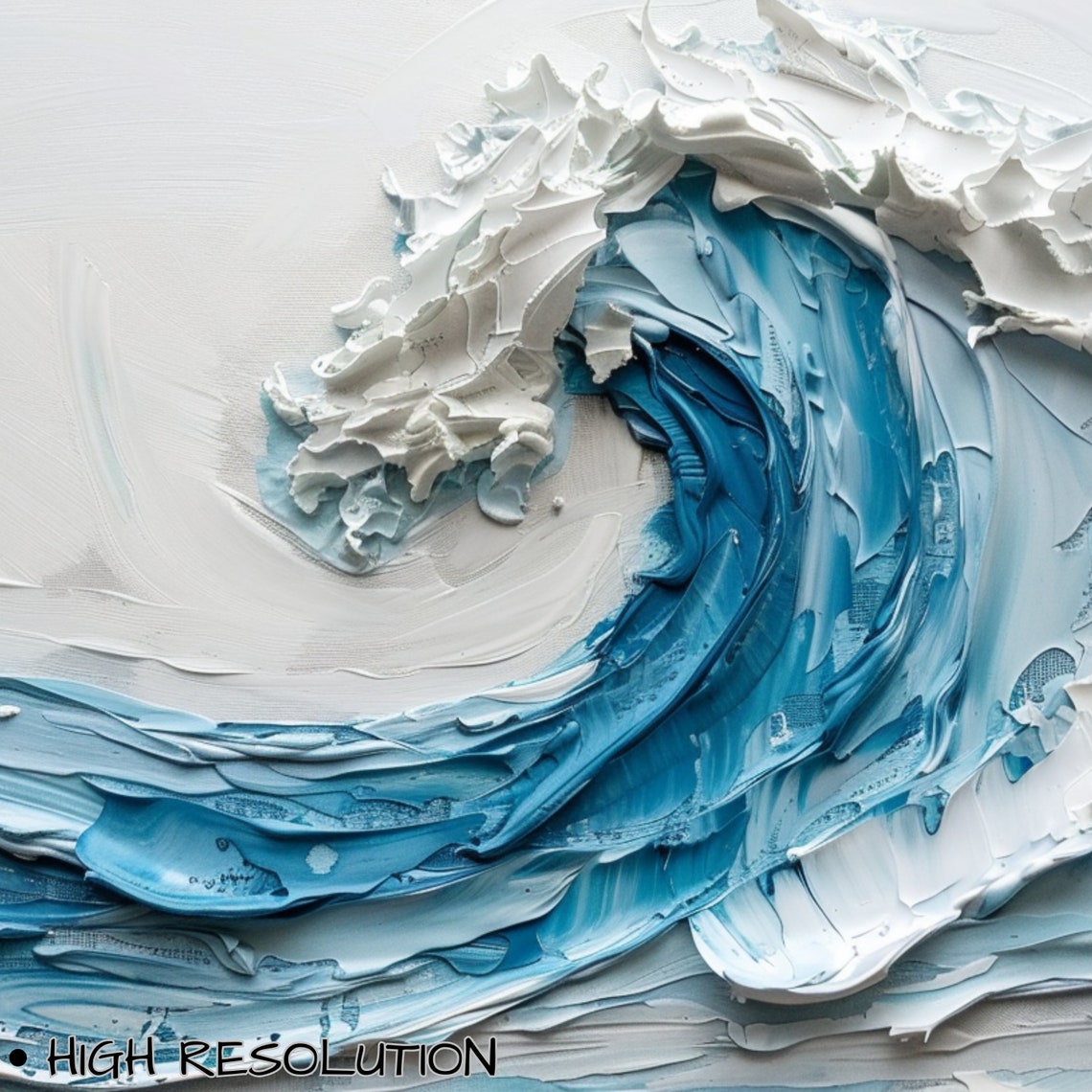 Textured Ocean Wave Curl Blue White Impasto 3D Seascape Wall Art Print - Image 3