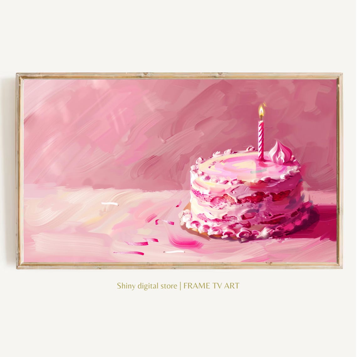 Pink Birthday Cake Single Candle Painterly Party Celebration Poster