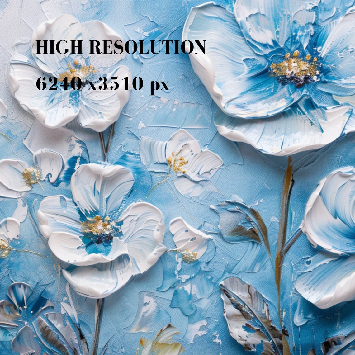 Textured Blue White Flowers Impasto Oil Painting Spring Art Poster - Image 3