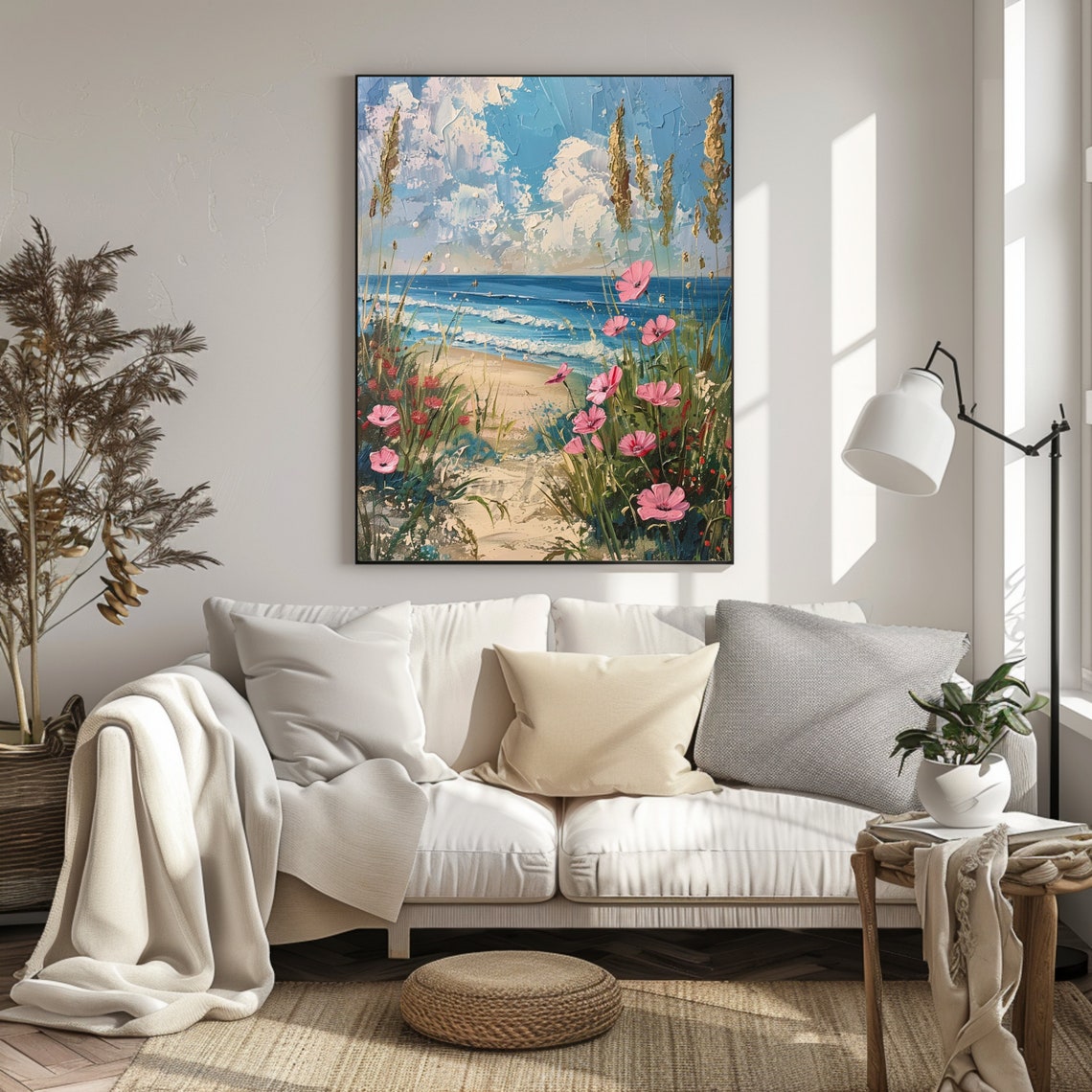 Coastal Wildflowers Beach Path Ocean Seascape Summer Wall Art - Image 2