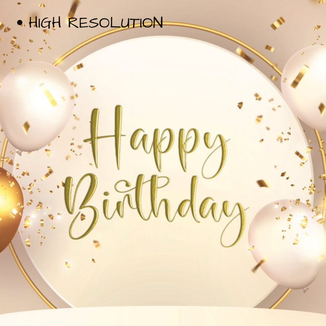 Gold Happy Birthday Script Balloons Confetti Elegant Party Art Poster - Image 3