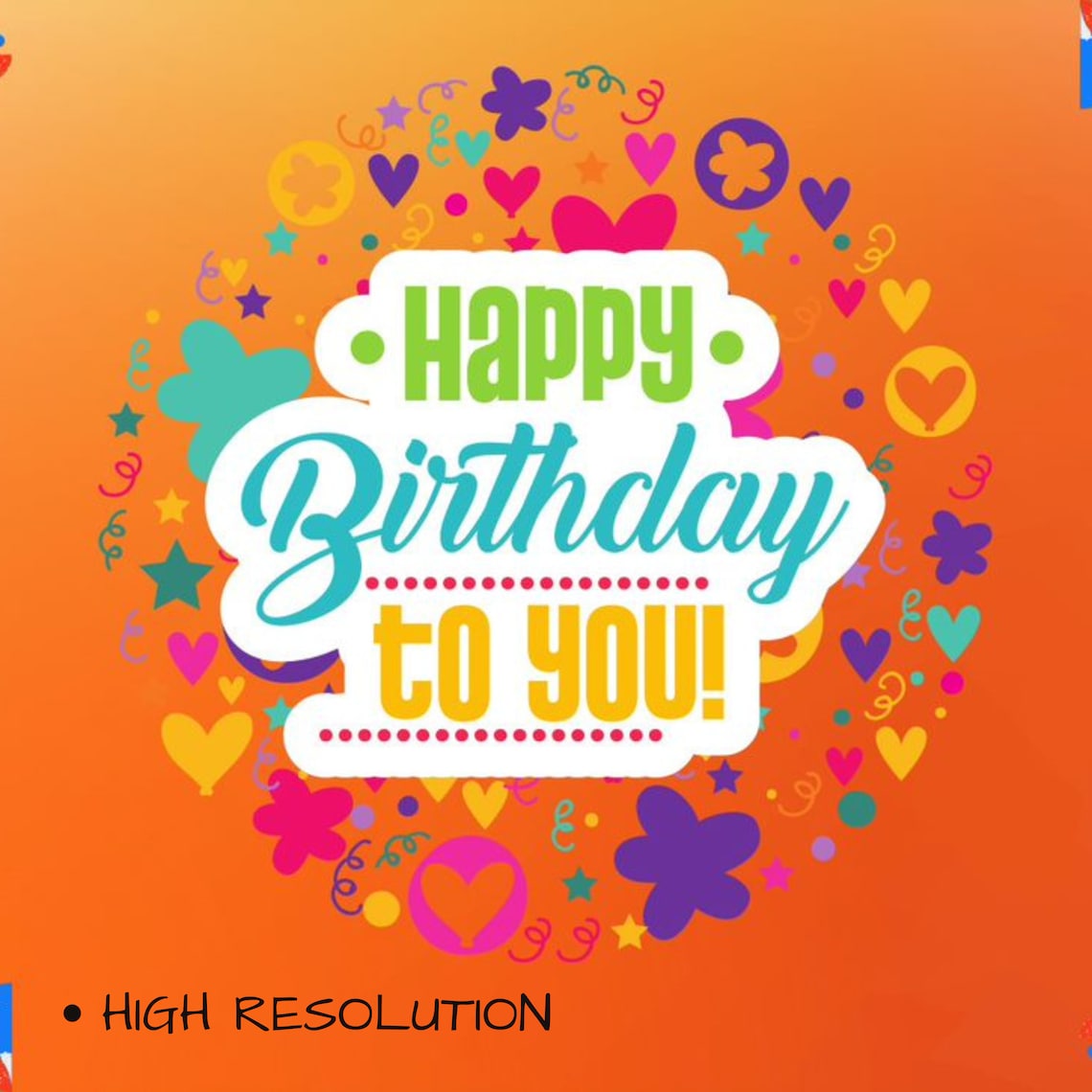 Happy Birthday To You Orange Confetti Hearts Kids Party Art Poster - Image 3