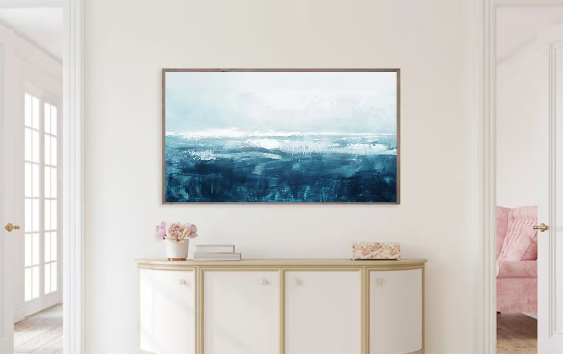 Abstract Navy Blue Ocean Waves Seascape Modern Minimal Art Poster - Image 2