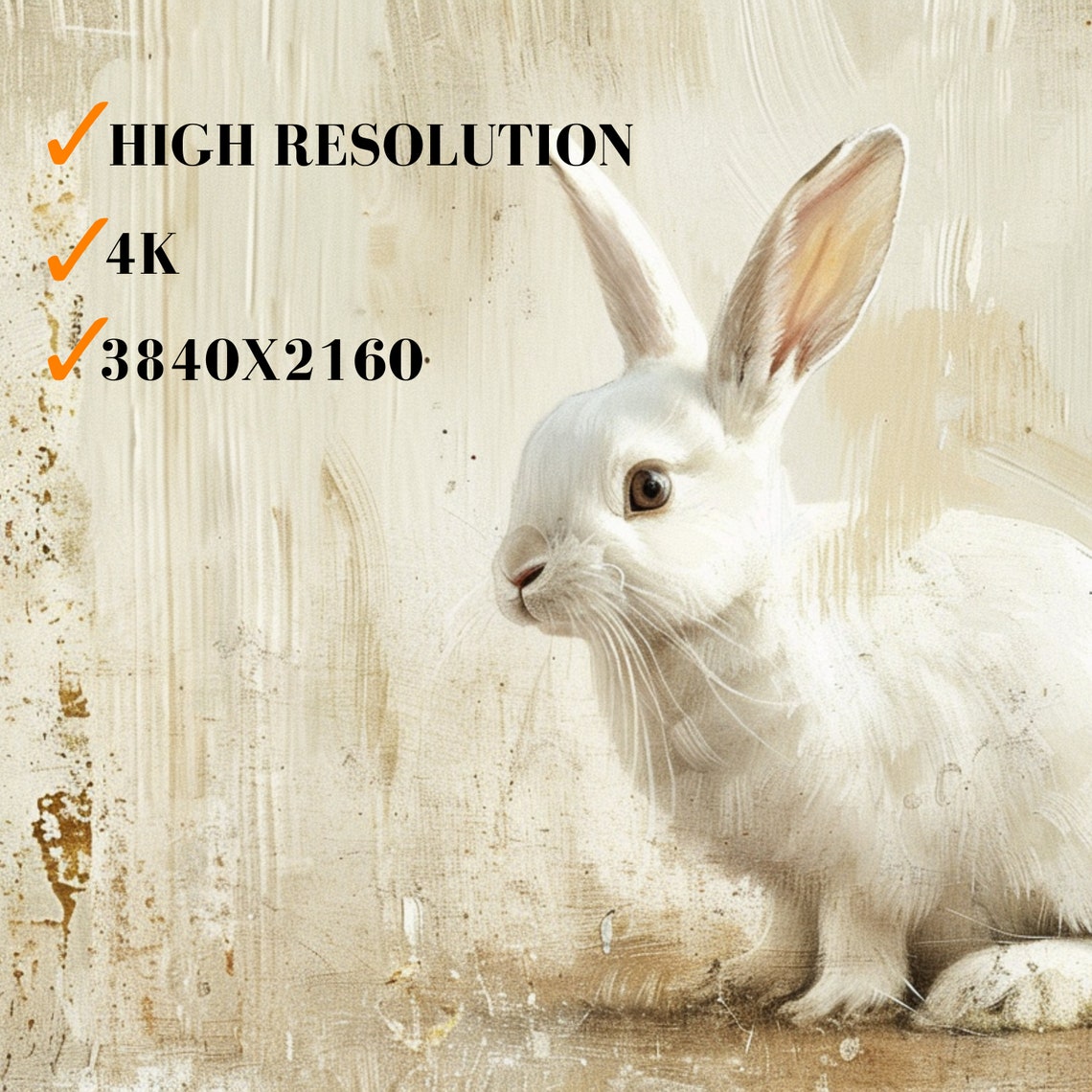 White Bunny Rabbit on Vintage Textured Background Rustic Easter Poster - Image 3