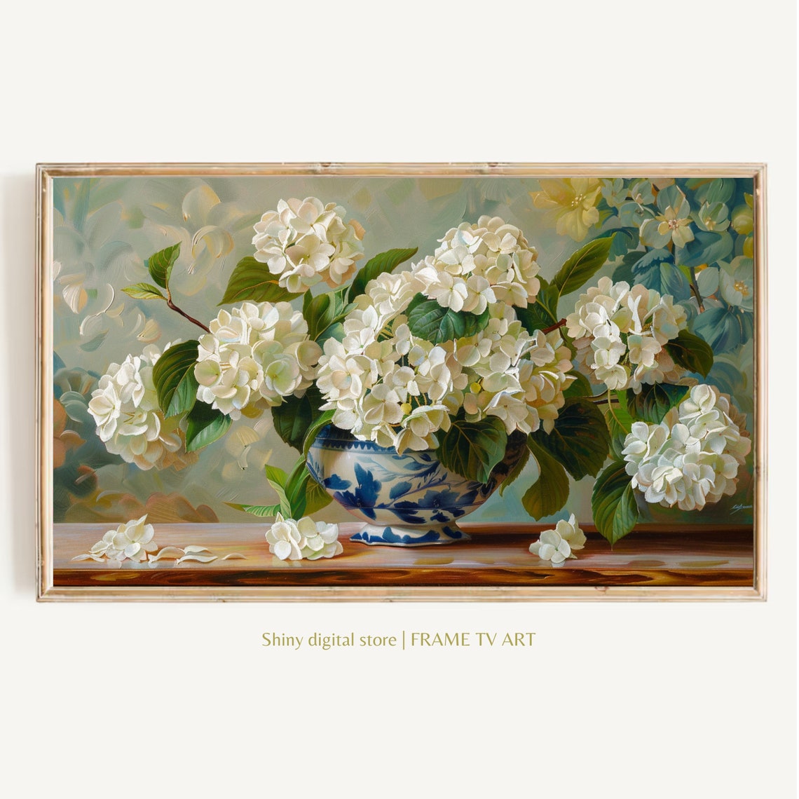 White Hydrangeas Porcelain Vase Still Life Spring Floral Art Poster