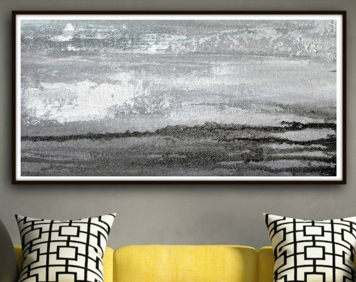 Black Brushstroke Sweep Gray Field Minimal Abstract Art Poster - Image 4
