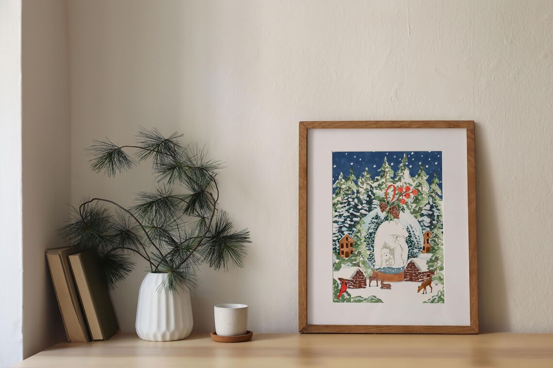 Christmas Polar Bear Snow Globe Art Print - Image 2