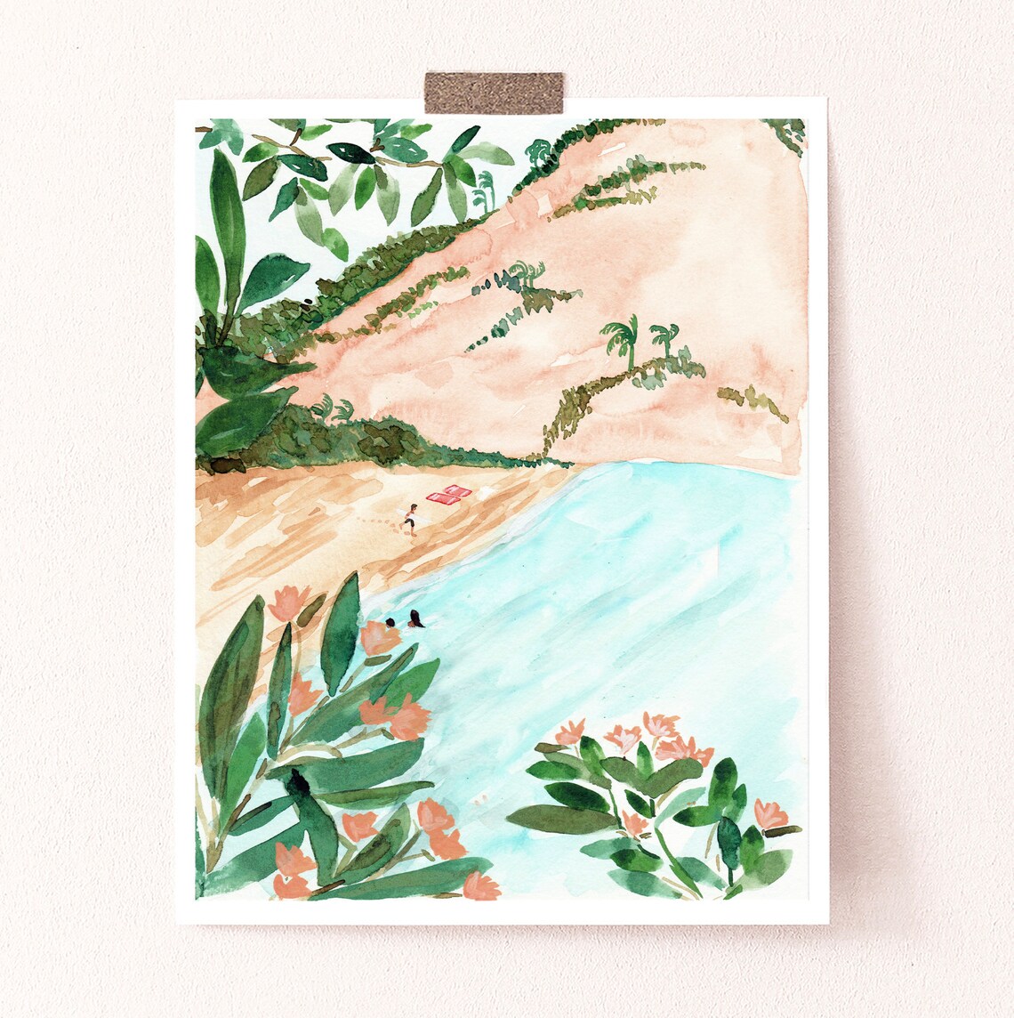 Beach Day Watercolour Surfing Tropical Poster - Image 4