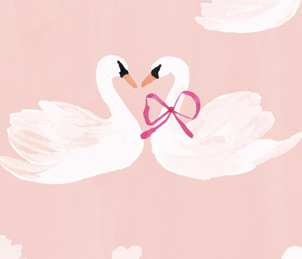 Love Birds Art Print, Cute Swan Painting - Image 2