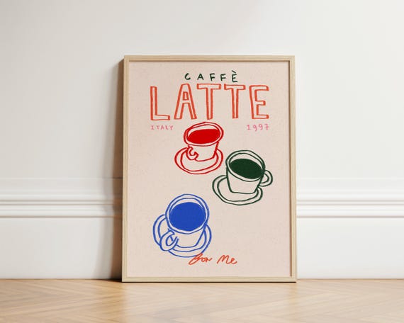 Caff Latte Print Trendy Kitchen Coffee Wall Art Dining Room Decor Apartment Cafe Unframed