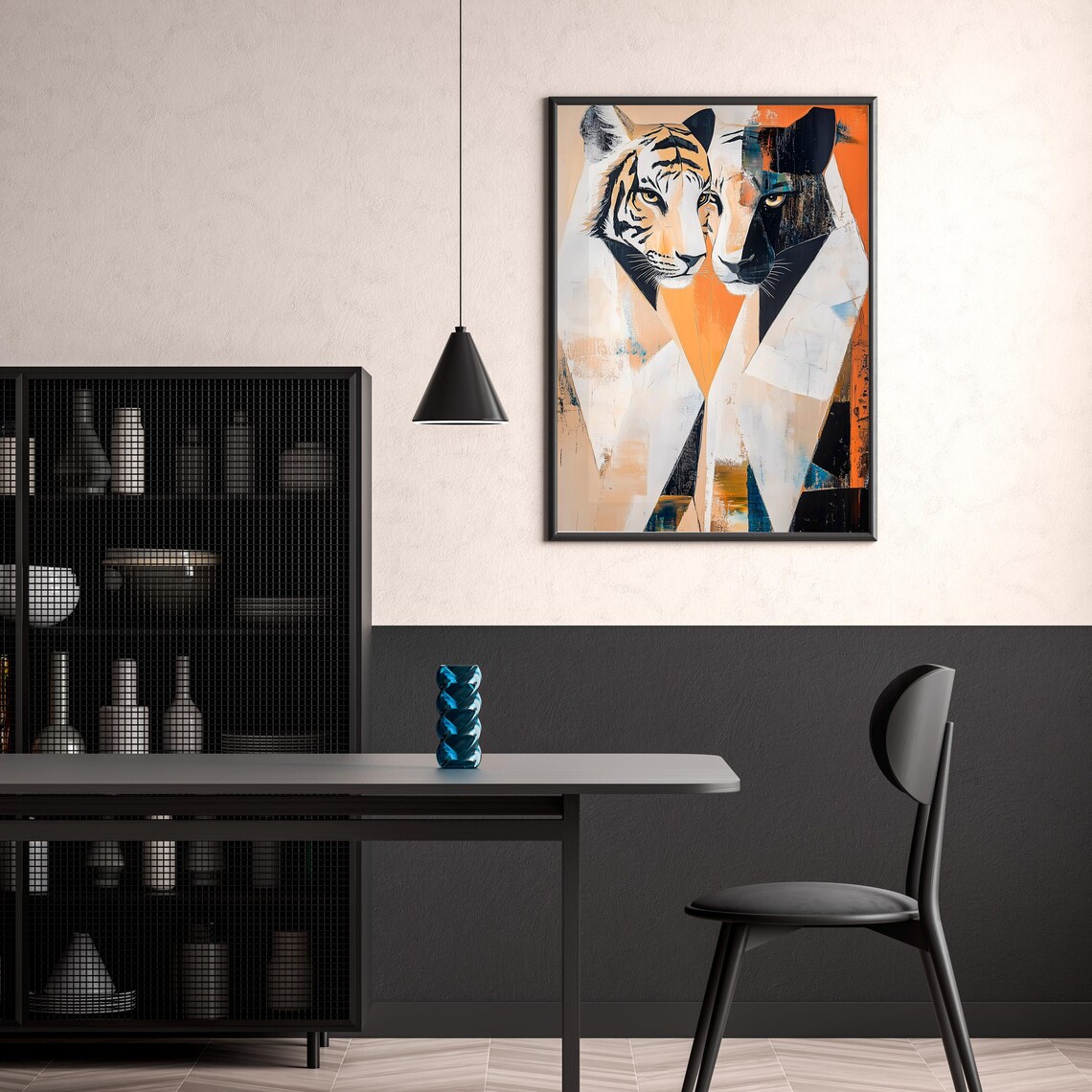 Geometric Tiger Panther Pair Abstract Big Cat Orange Art Poster - Image 3