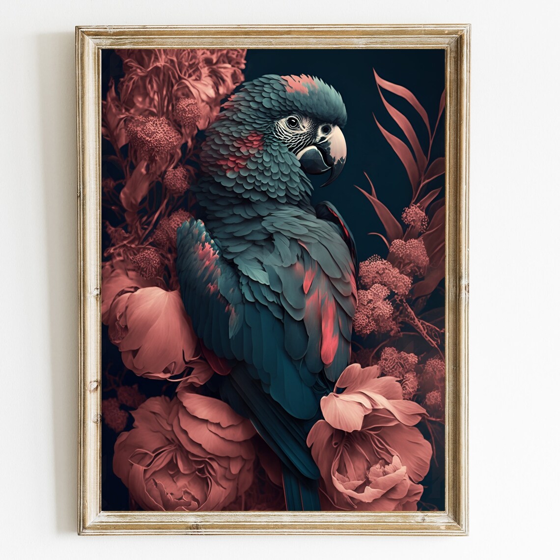 Parrot Boho Vintage Bird Art Print, Scarlet Macaw
