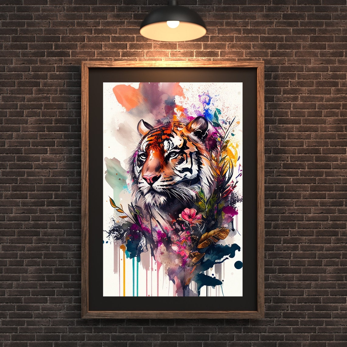 Tiger Head Watercolor Splash with Colorful Paint Drips Poster - Image 3