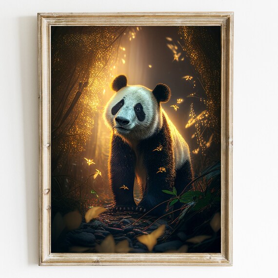 Majestic Giant Panda Walking Through Golden Forest Light Poster